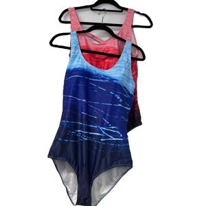 Blue and Pink Women's Swimsuit